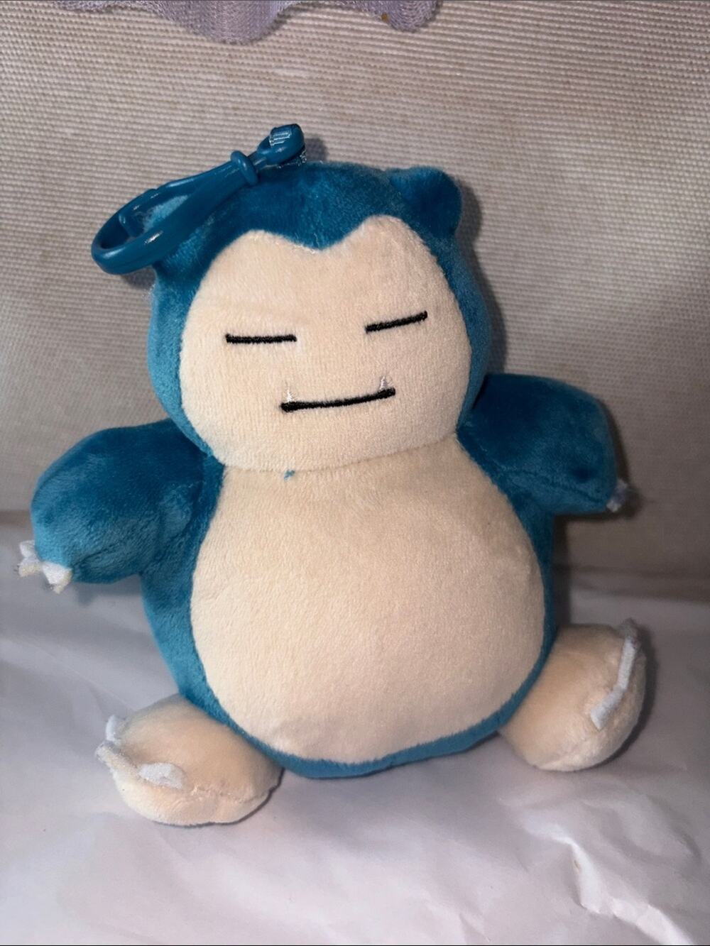 Plush Pokemon Snorlax Keychain - Blue and Cream 6”